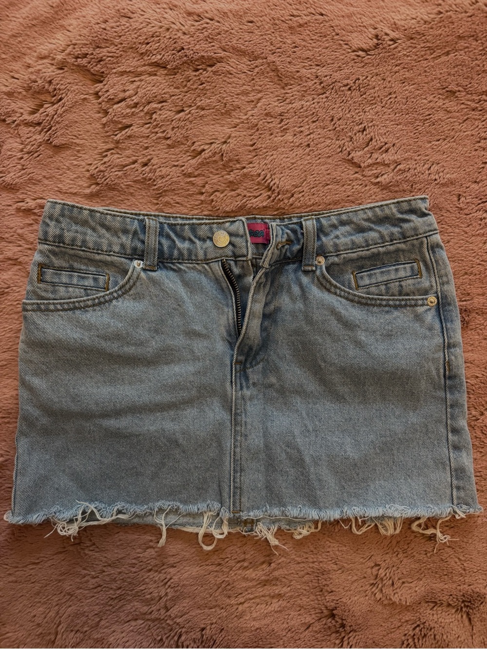 Edikted Light Blue Denim Mini Skirt with Frayed Hem